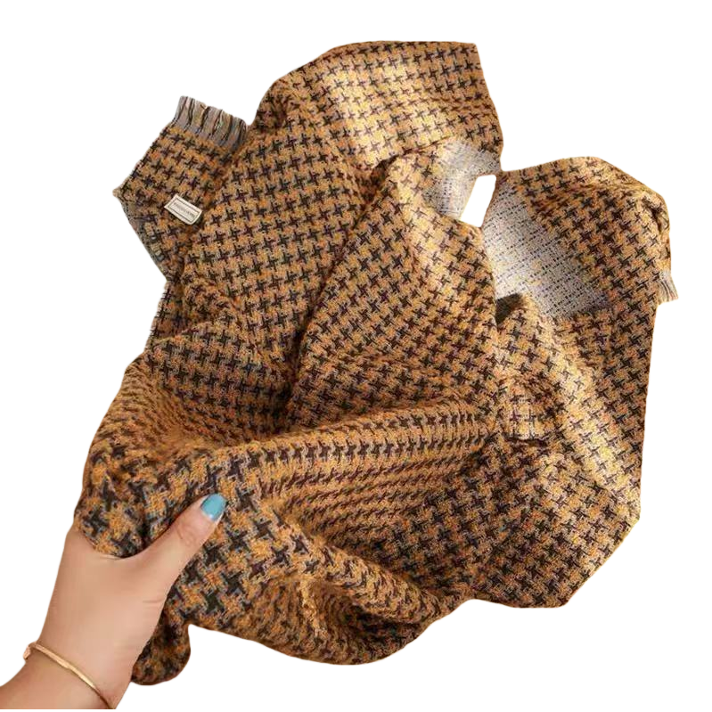 Orange and black checkered scarves for both men and women, warm knitted scarves for autumn and winter Item Picture