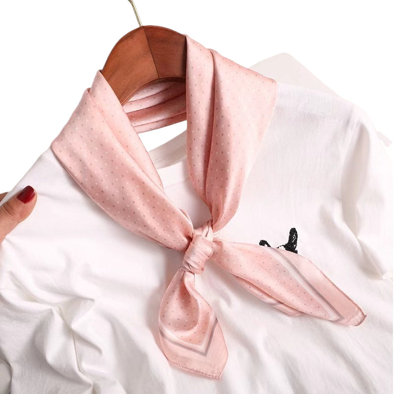 The pink polka dot chiffon scarf is light and breathable, a must-have for spring and summer outfits Item Picture