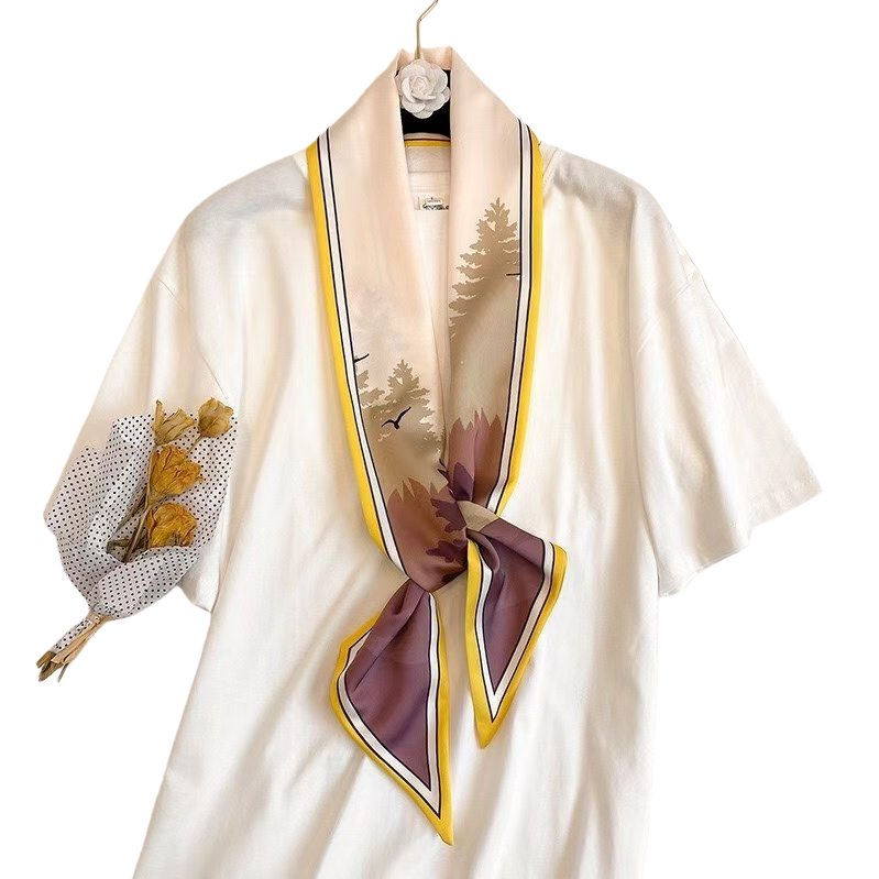 The colorful printed silk scarf is a light and breathable spring and summer scarf for women Item Picture