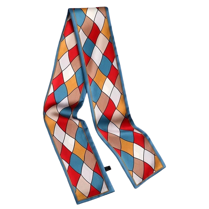 The colorful diamond-patterned silk scarf is light, breathable and suitable for all seasons Item Picture