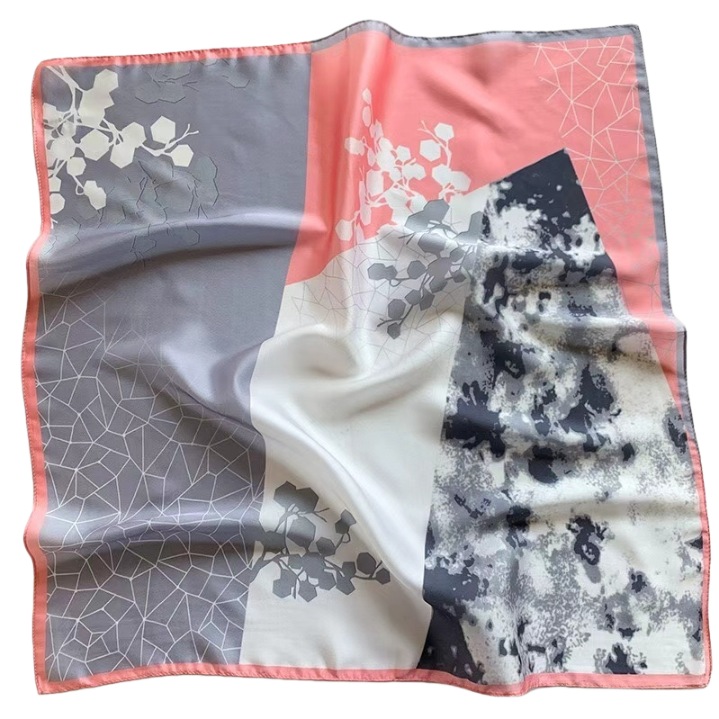 This pink border and grayish-white abstract pattern silk scarf is a fashionable and versatile spring and summer scarf for women Item Picture