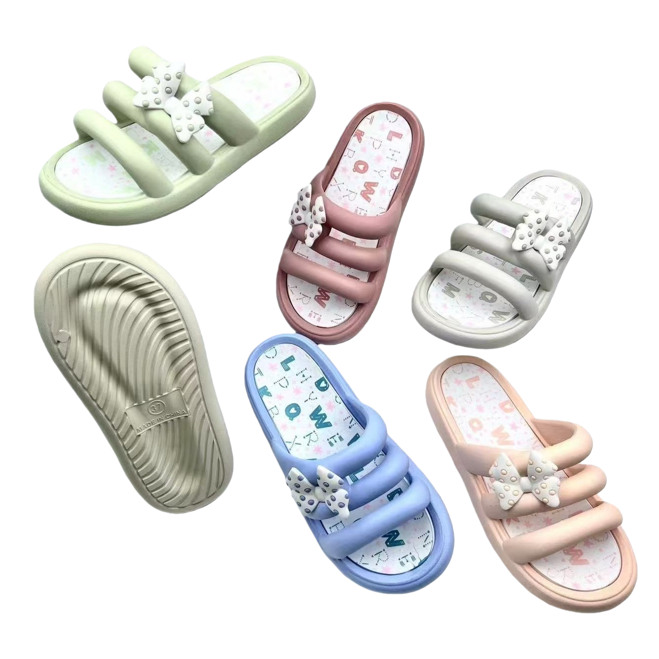 Colorful bow home slippers for women, comfortable cotton and linen anti-slip soft soles Item Picture
