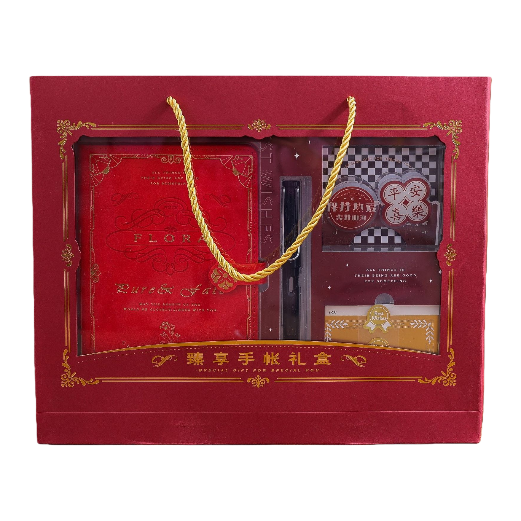 غلاف جلدي من غلاف جلدي من طراز A6 مزود بدفتر محمول + ملصقات + مجموعة من الأقلام Item Picture