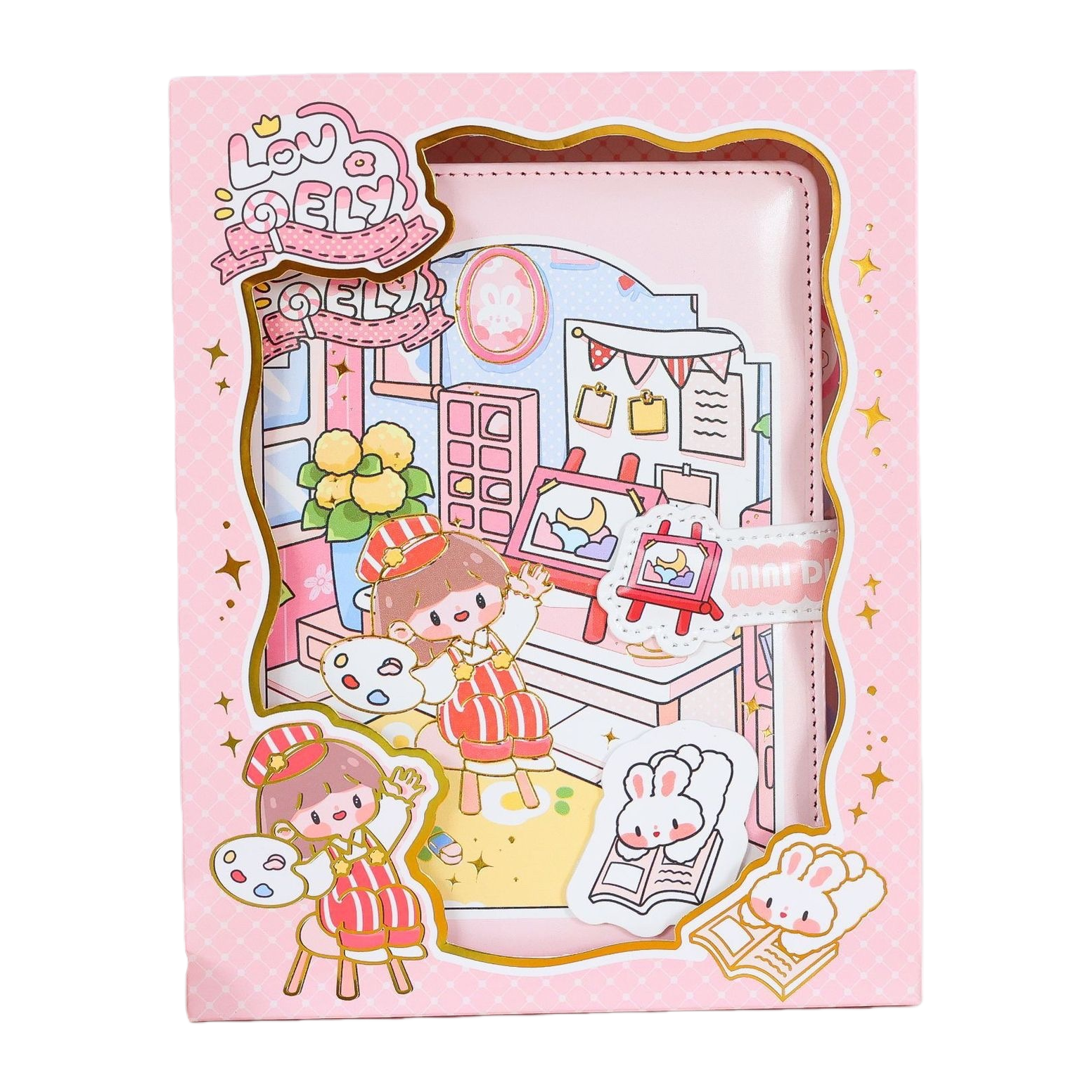Pink dreamy cartoon stationery set, notebook with stickers, pink packaging box Item Picture