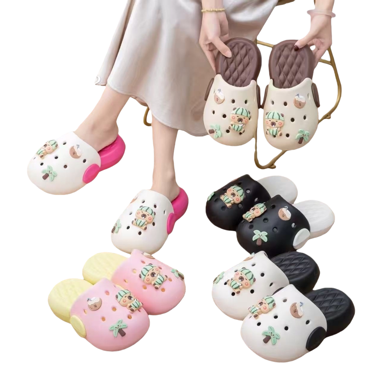 Colorful cartoon cotton slippers for women, anti-slip soft soles, cute and casual style Item Picture