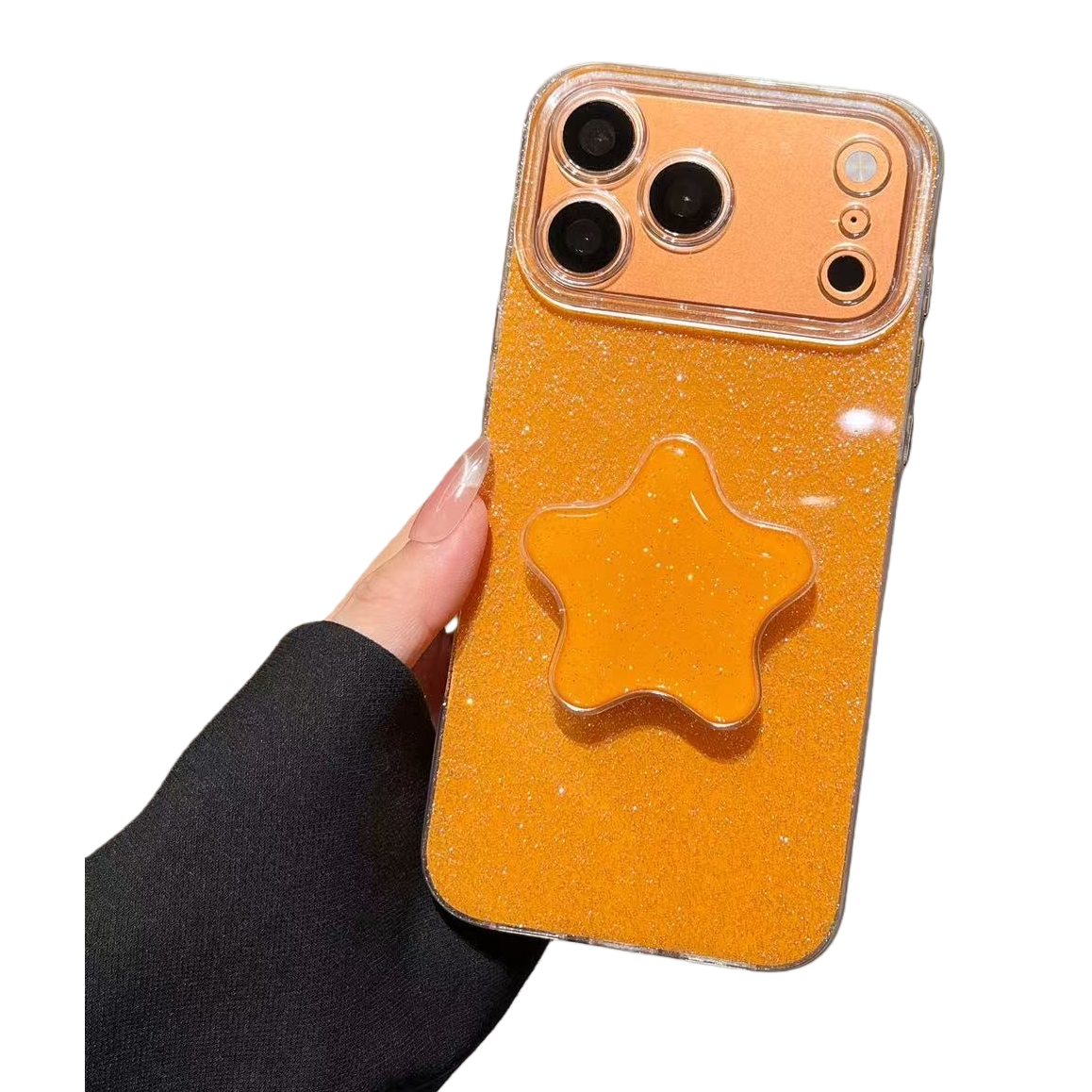 The orange glitter phone case is compatible with the universal models of Apple, Huawei, Xiaomi and other mobile phones Item Picture