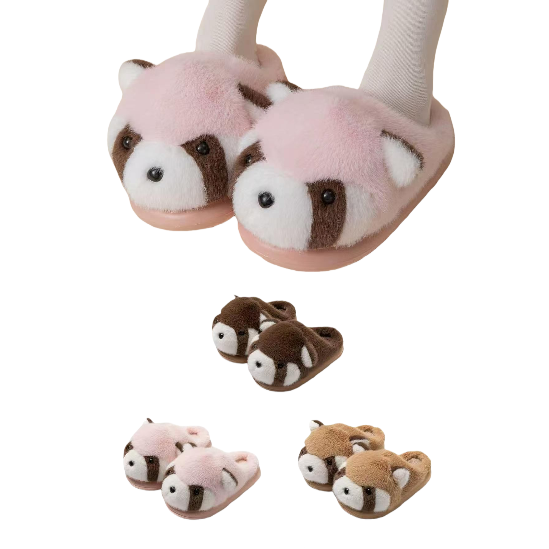 Pink raccoon shaped home slippers are cute, with soft soles and anti-slip properties made of cotton and linen Item Picture