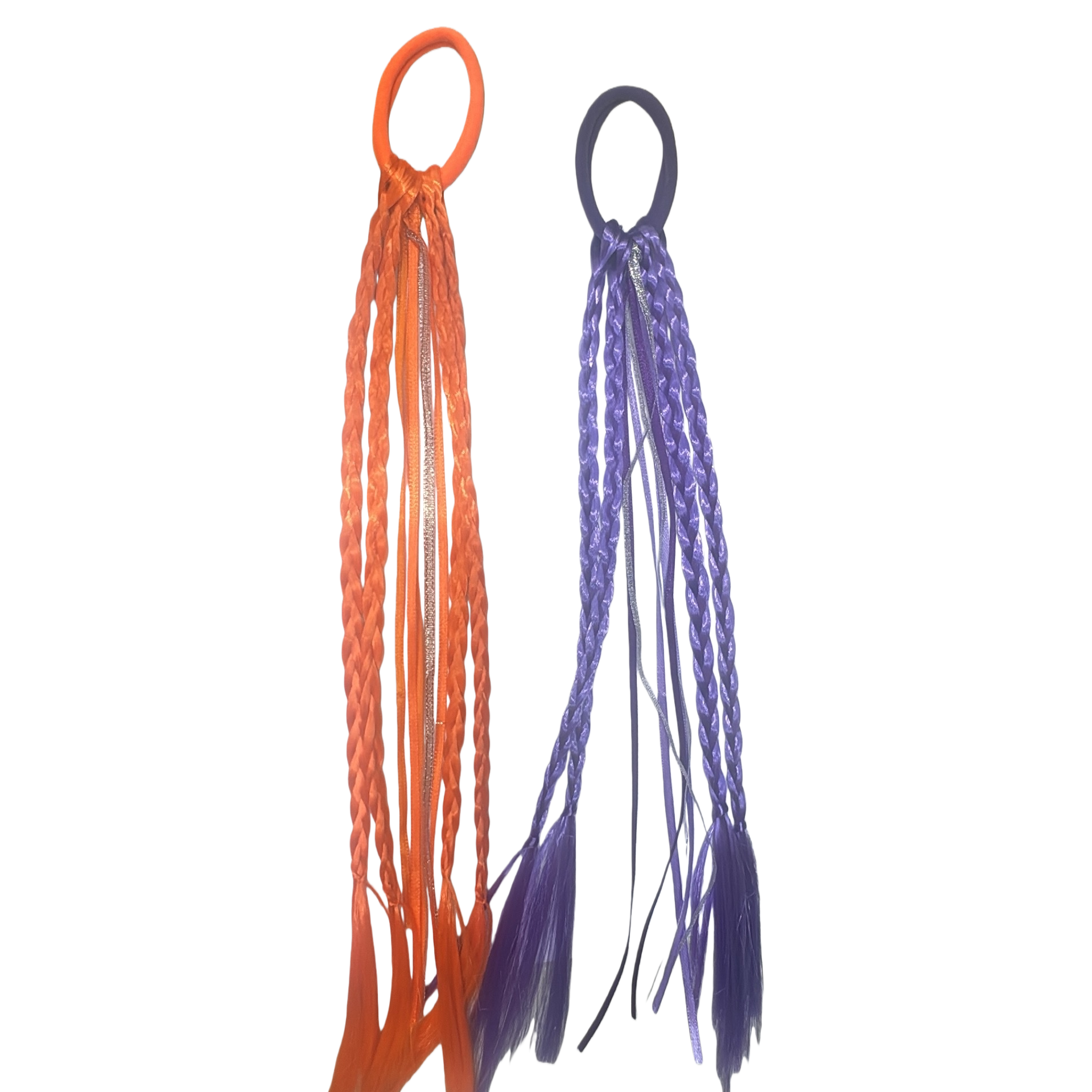 Orange and purple two-color braided tassel hair tie Item Picture