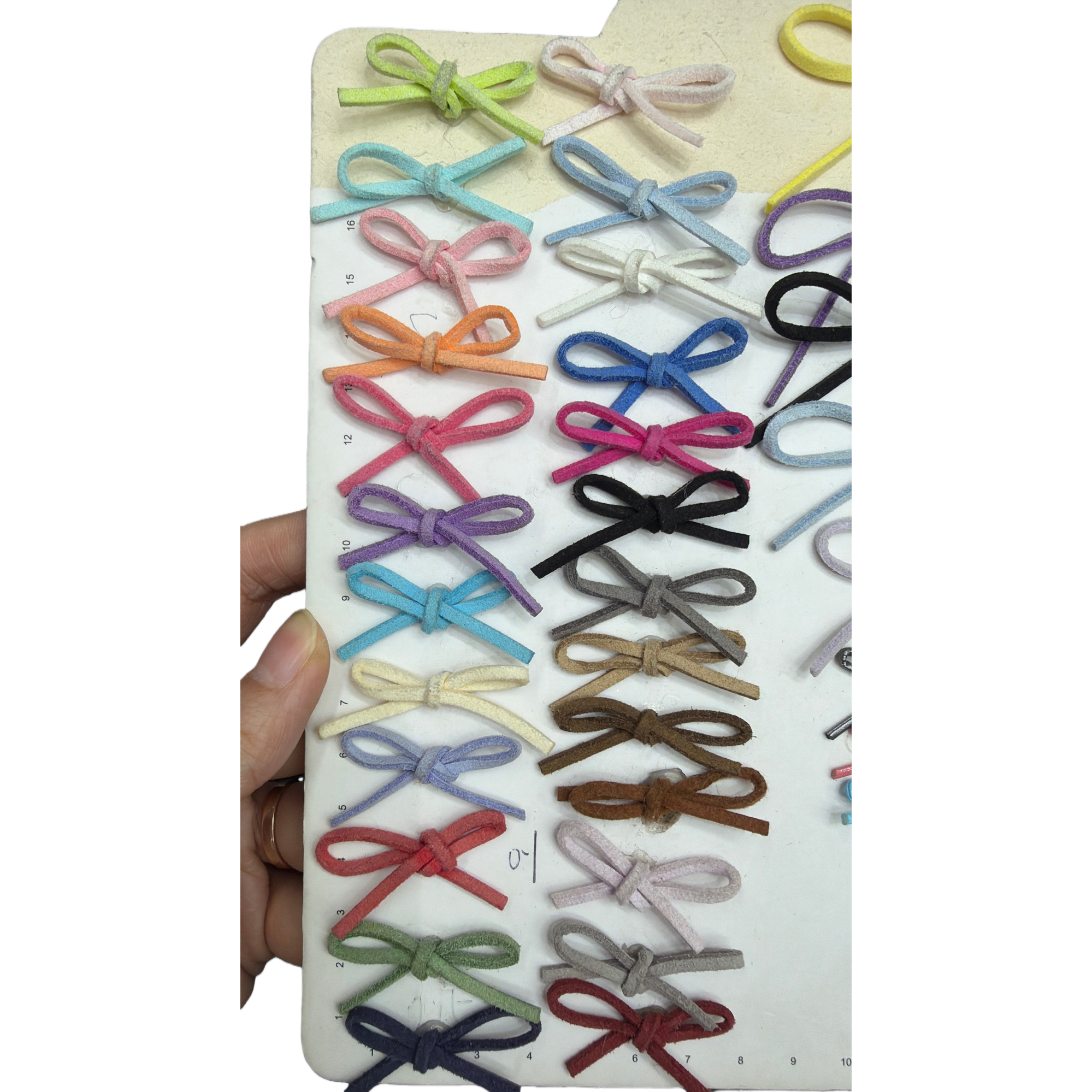 Colorful suede bow ornaments, fashionable hair accessories, headwear, clothing and hat decorative accessories Item Picture