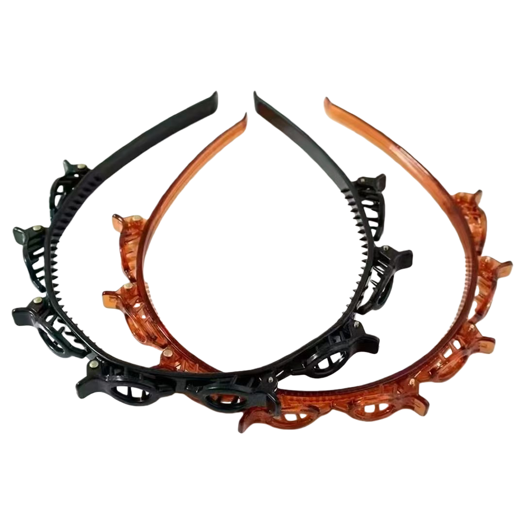 The black-brown plastic hairband with a multi-toothed structure can be adjusted for comfortable fixation Item Picture
