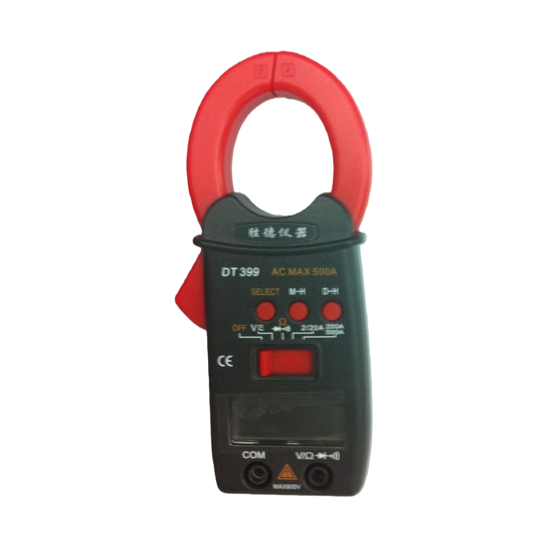 The black digital clamp-on multimeter features a red clamp mouth LCD screen with function button design Item Picture