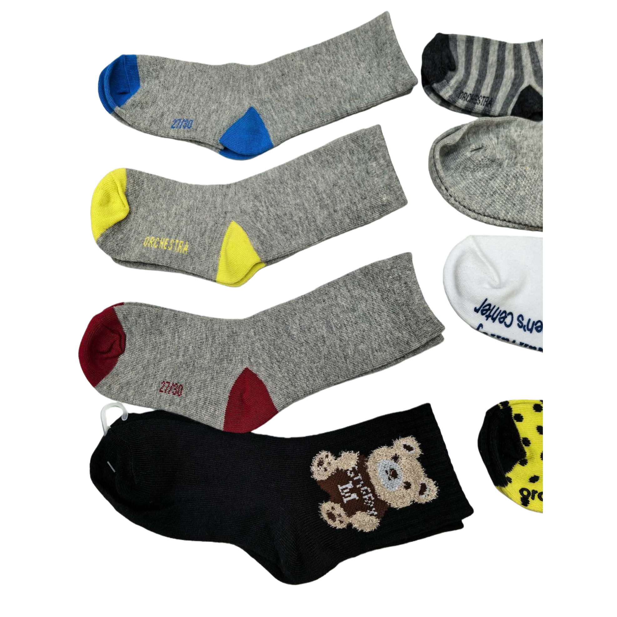 灰色袜子组合 蓝黄红撞色设计 熊图案黑色袜 Item Picture