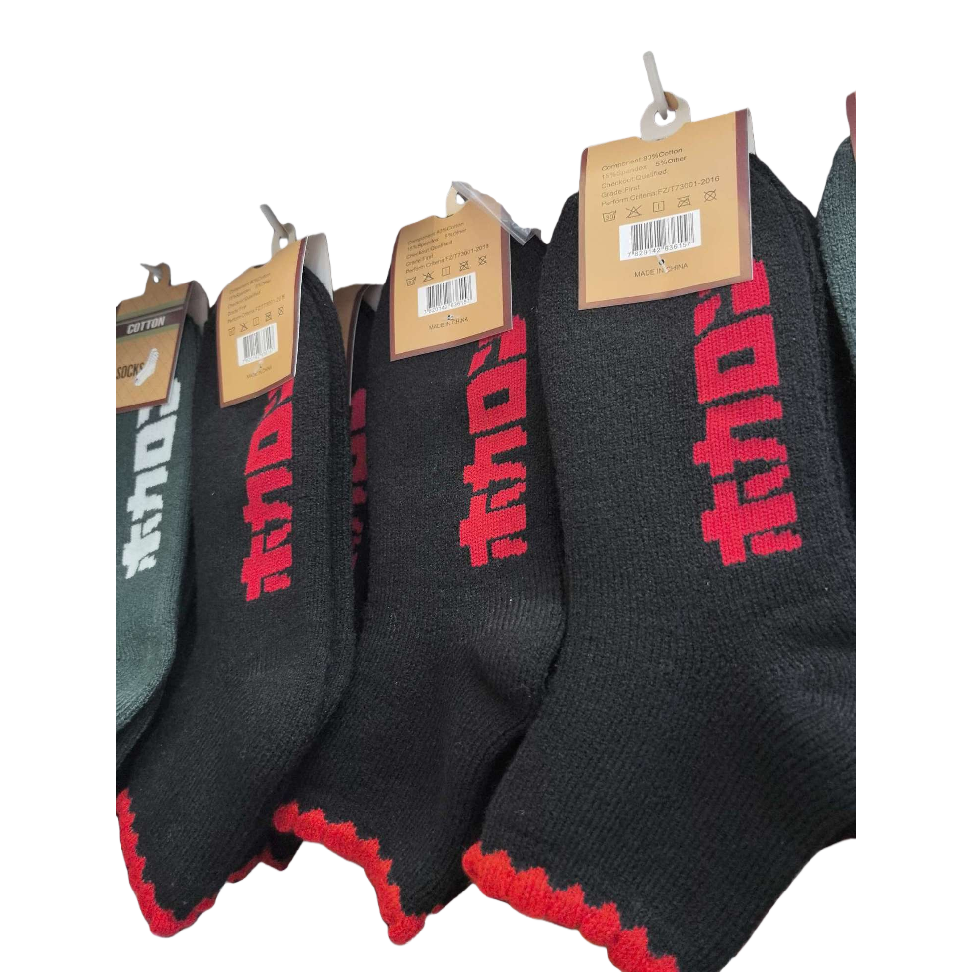 Black socks with red letter patterns, pure cotton mid-calf socks for both men and women Item Picture