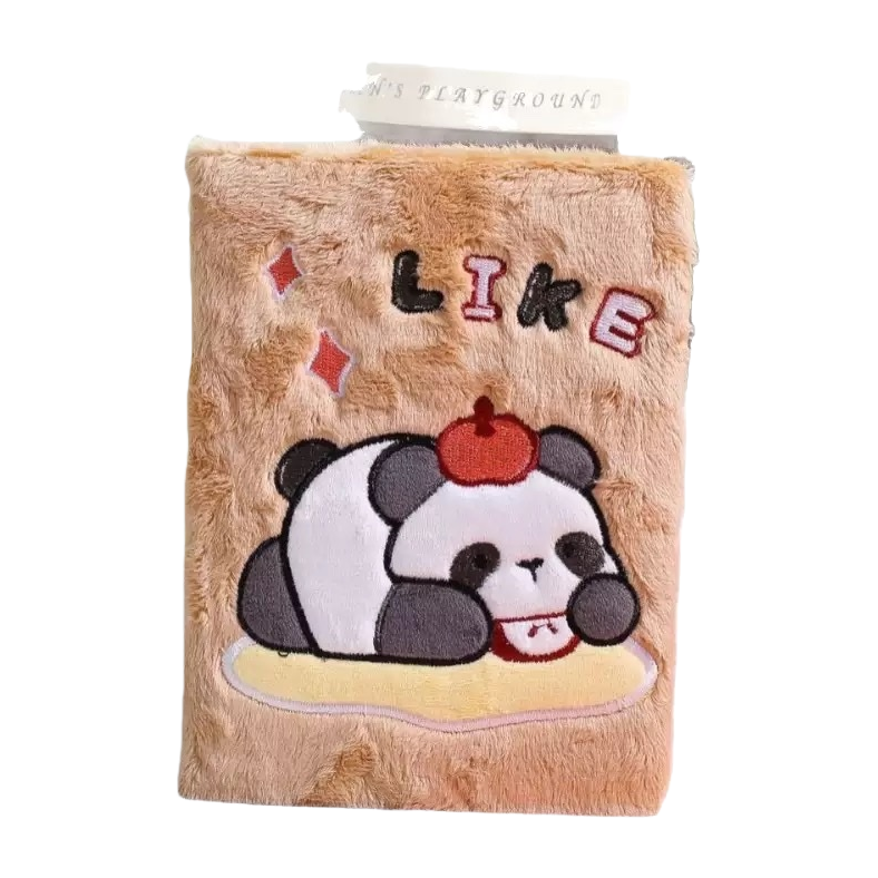 棕色毛绒封面熊猫图案笔记本简约文艺学生用记事本 Item Picture
