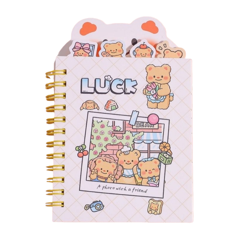Pink mechanical keyboard with cartoon sticker notebook set student office creative gift Item Picture