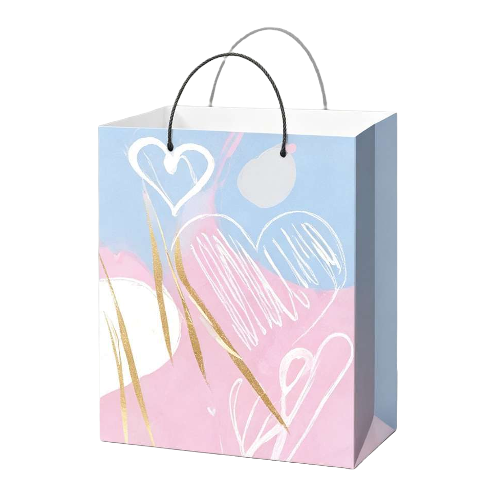 Blue and pink gradient heart-shaped pattern handbag, fashionable, simple and large-capacity shopping bag Item Picture