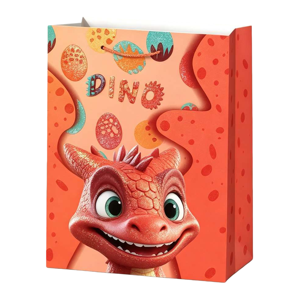 Orange dinosaur-themed gift bag for children's birthday party decoration storage bag Item Picture