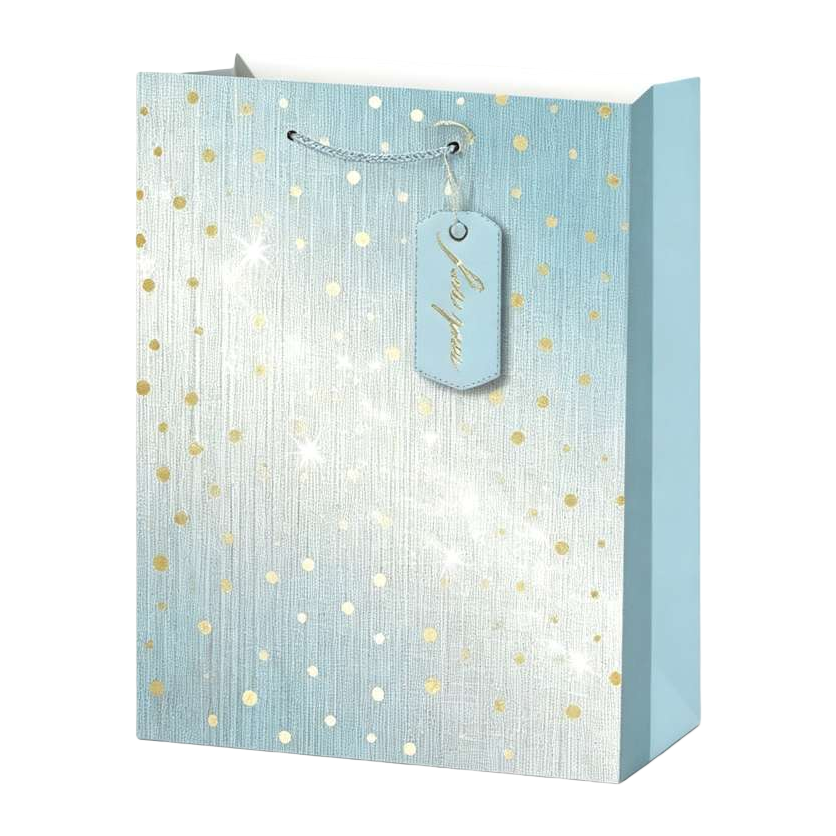 Light blue gold dot embossed gift bag, wedding birthday party packaging handbag Item Picture