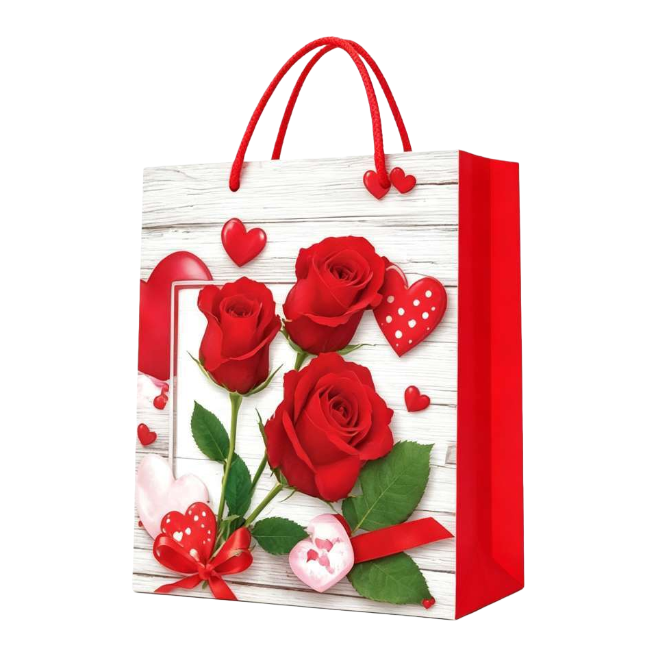 Red rose heart-shaped gift bag, velvet texture hand-held gift box packaging bag Item Picture