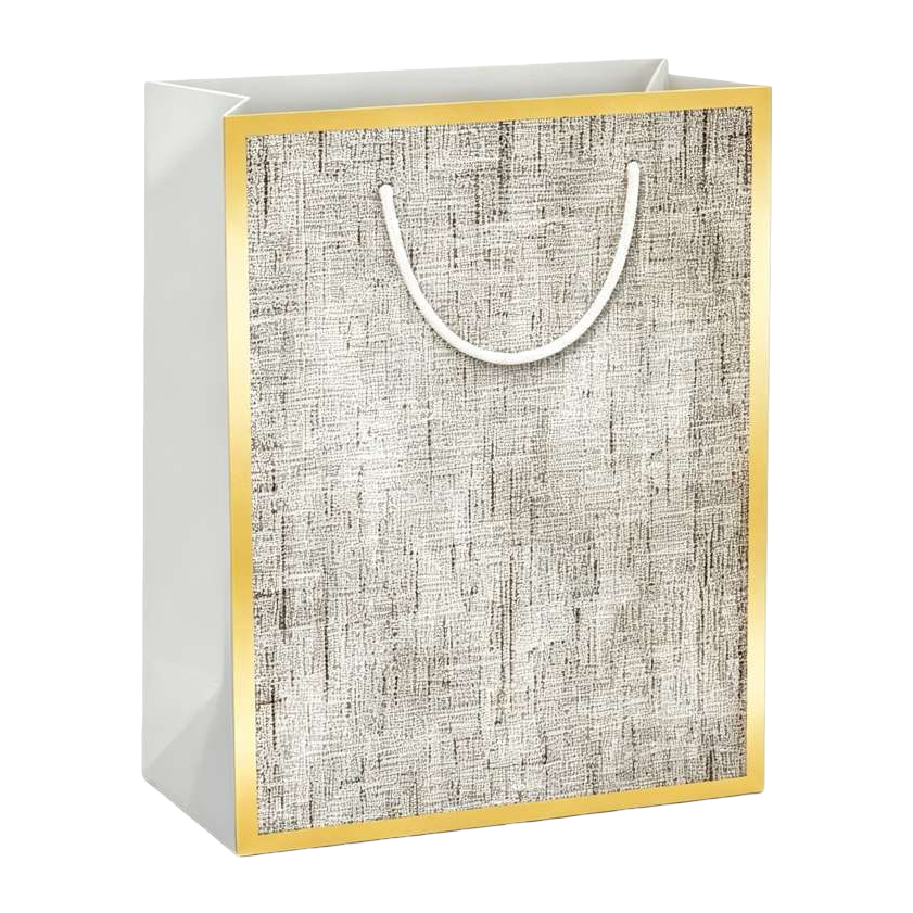 A large-sized, simple and high-end hand-held gift bag with a golden frame and gray and white texture Item Picture
