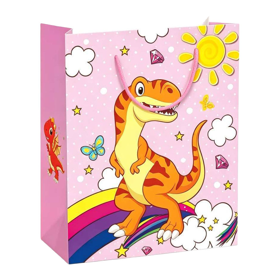Bolsa de regalo de dinosaurio rosa de dibujos animados para niños fiesta de cumpleaños bolsa de papel portátil cute moe fun bolsa de embalaje de almacenamiento Item Picture