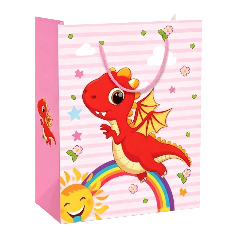 Fondo de rayas rosadas dibujos animados red dragon gift bag universal holiday birthday packaging bag Item Picture