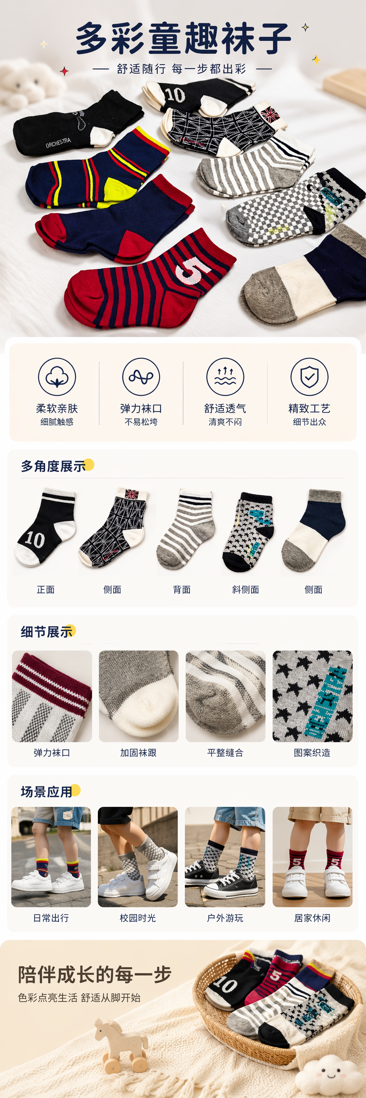 多彩儿童袜子纯棉吸汗透气舒适防滑宝宝春秋款 pic 1