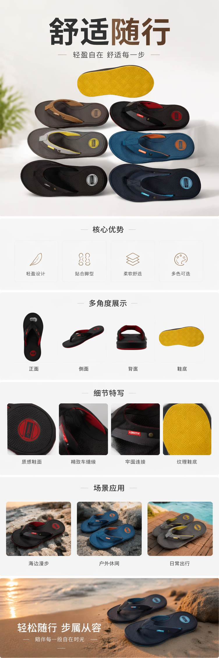 多色人字拖鞋 亲肤EVA材质 轻便厚底居家沙滩通用 pic 1