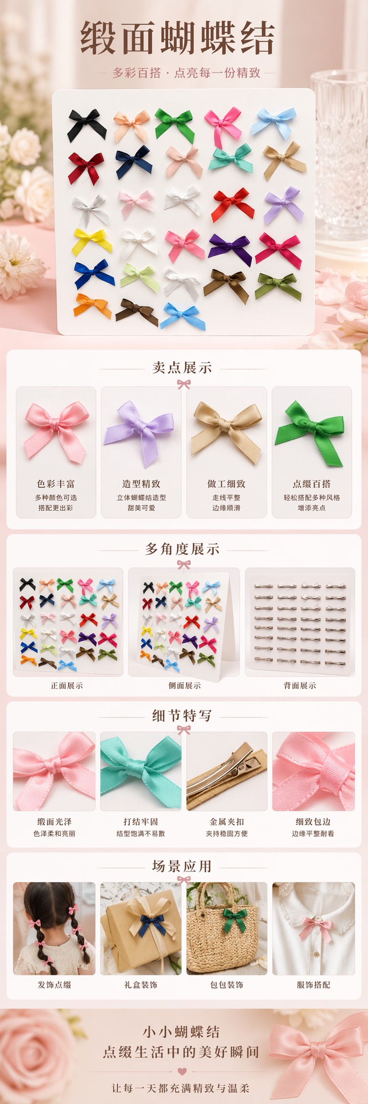 彩色蝴蝶结发饰 女童可爱头花 韩版甜美扎发配饰详情1