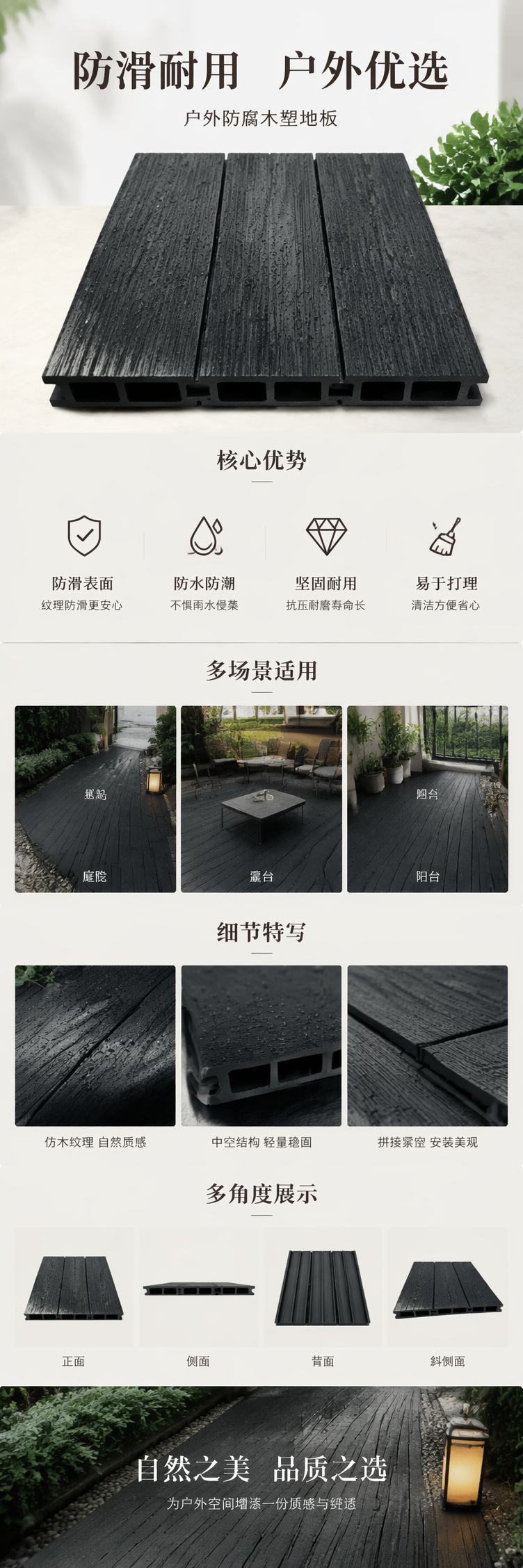 防水防滑聚氯乙烯铺面 防火ASA户外地板开槽聚氯乙烯甲板板详情1