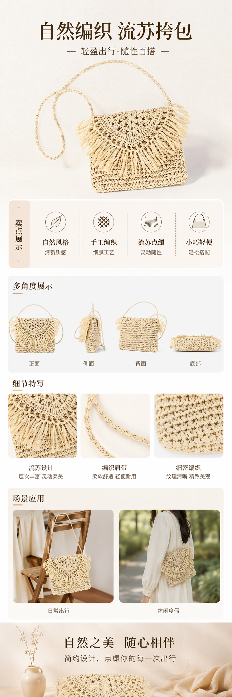 一件代发新款时尚流苏翻盖编织包海边度假日常休闲百搭通勤女士包 pic 1