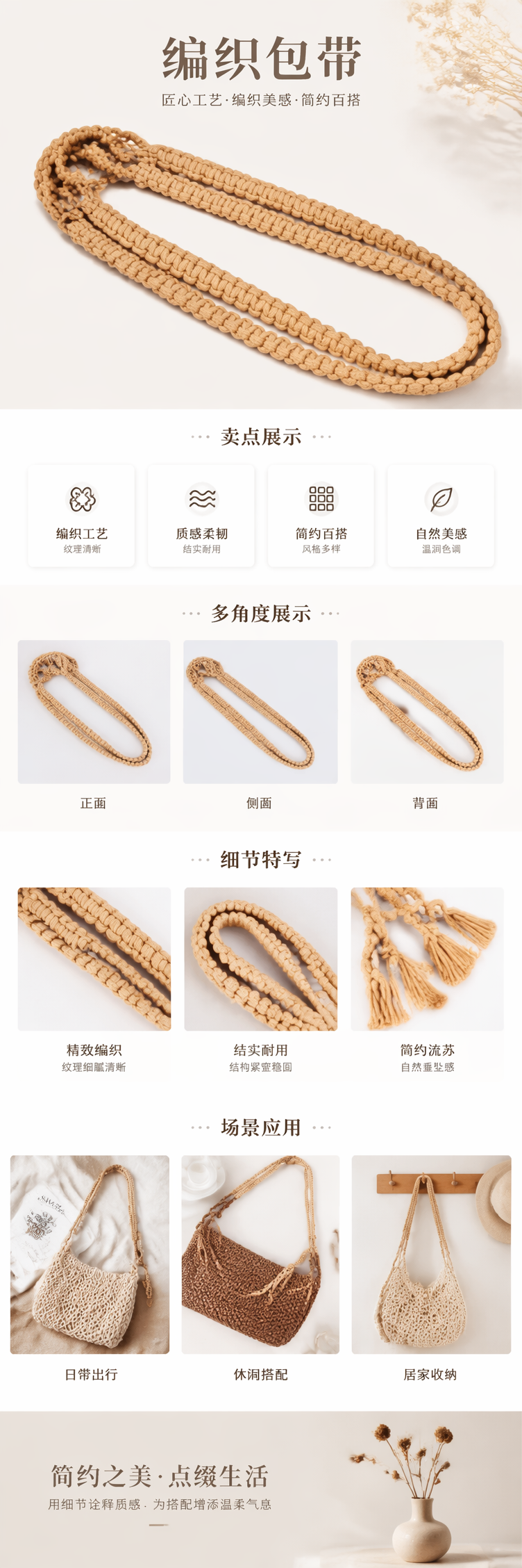新款夏日沙滩手提包镂空网格纯色简约单肩包棉线钩针渔网包编织包 pic 1