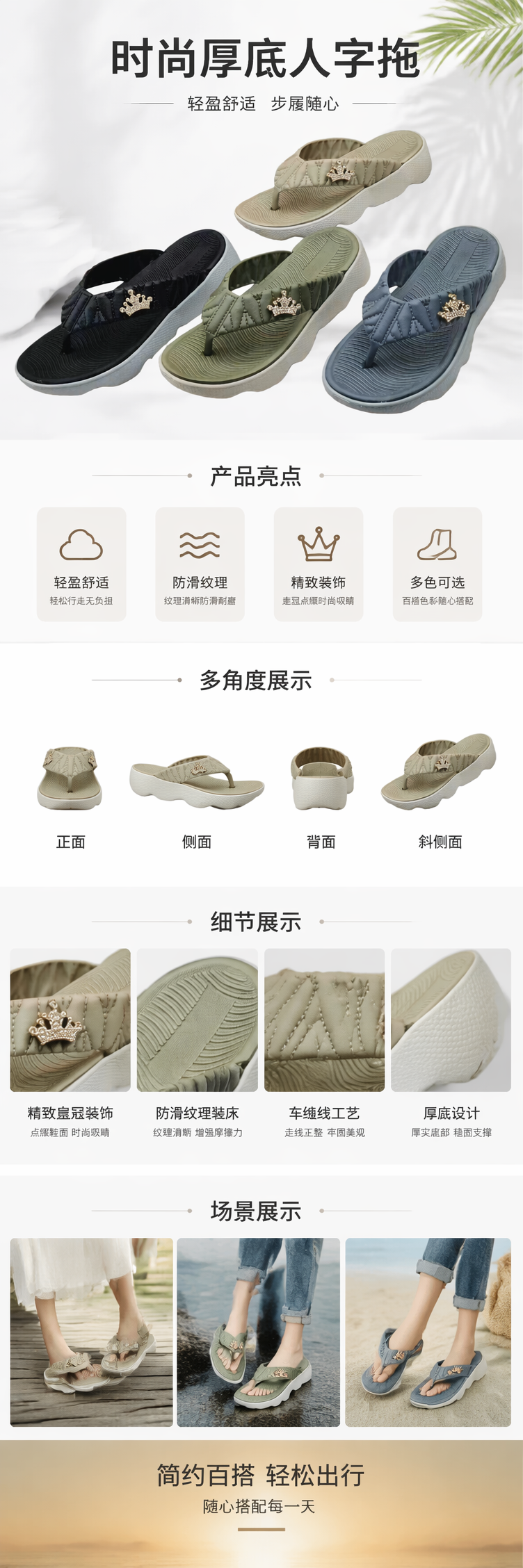 四色皇冠装饰厚底人字拖 女士夏季外穿凉拖 pic 1