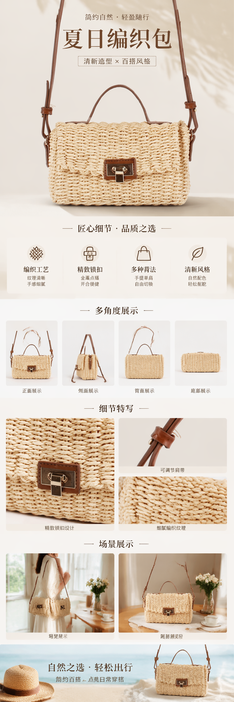 一件代发新款法式复古编织斜挎小方包旅游海边度假百搭日常休闲包 pic 1