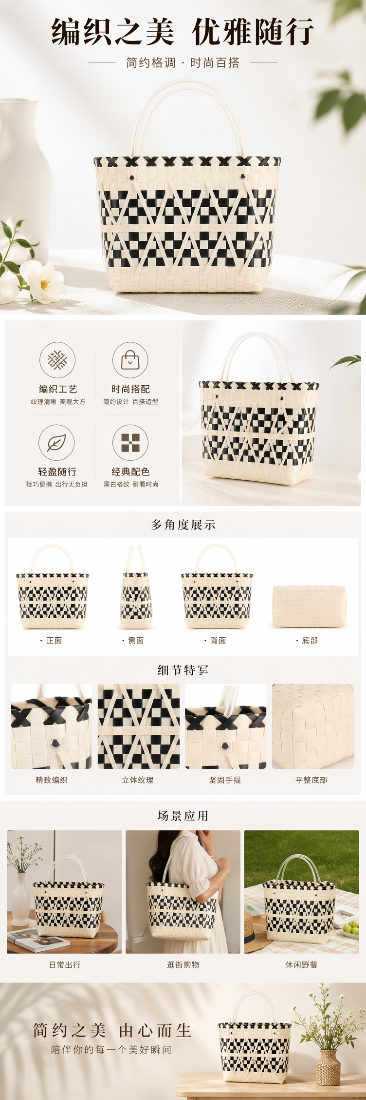 店长推荐新款拼色塑料编织包日常搭配度假出游野餐大容量女士包 pic 1