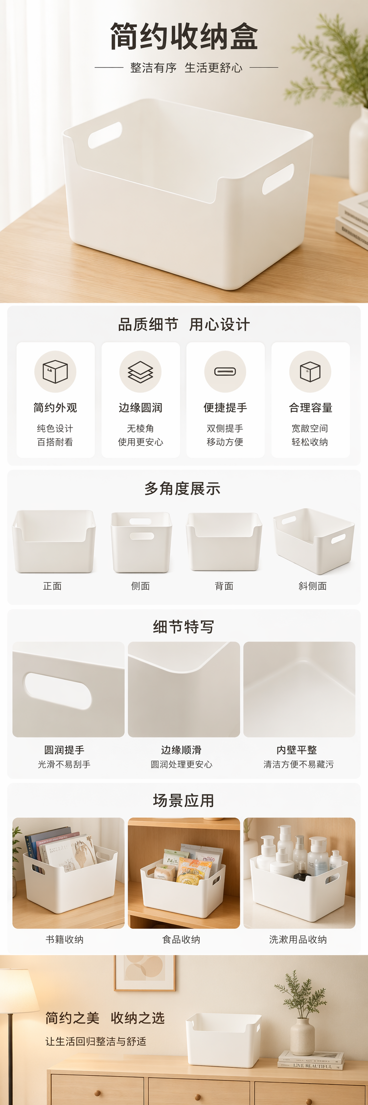 白色收纳筐家用整理筐简约塑料储物筐大容量详情1