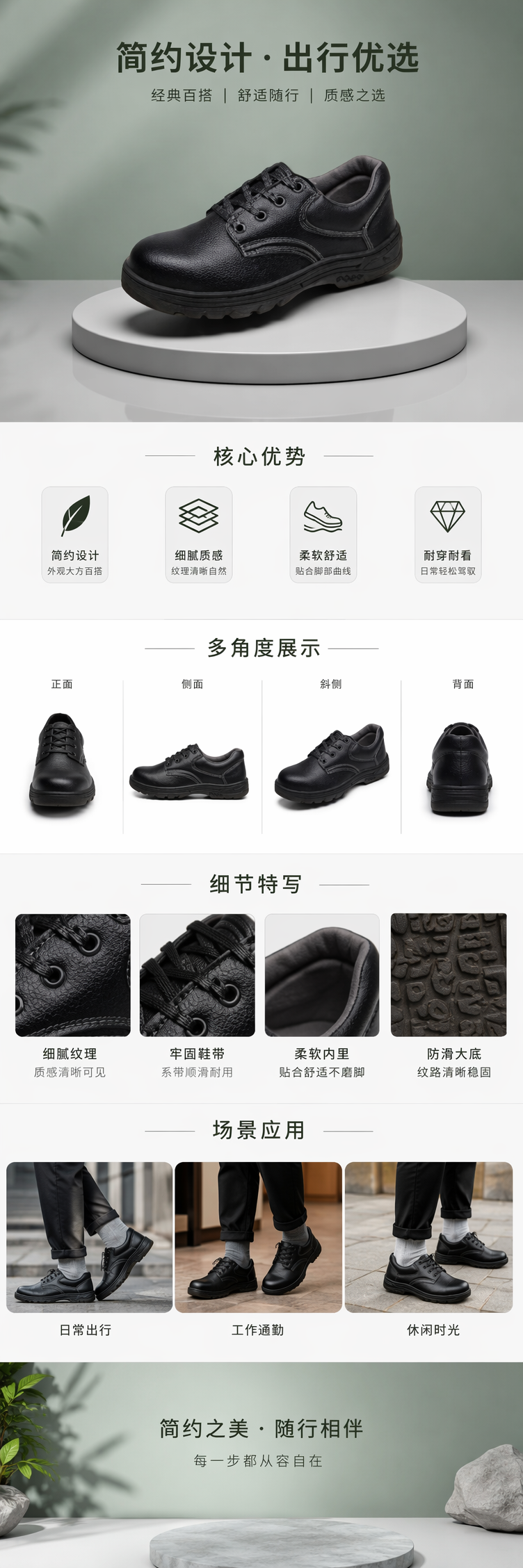 黑色工装鞋男款休闲百搭防滑耐磨真皮马丁靴 pic 1