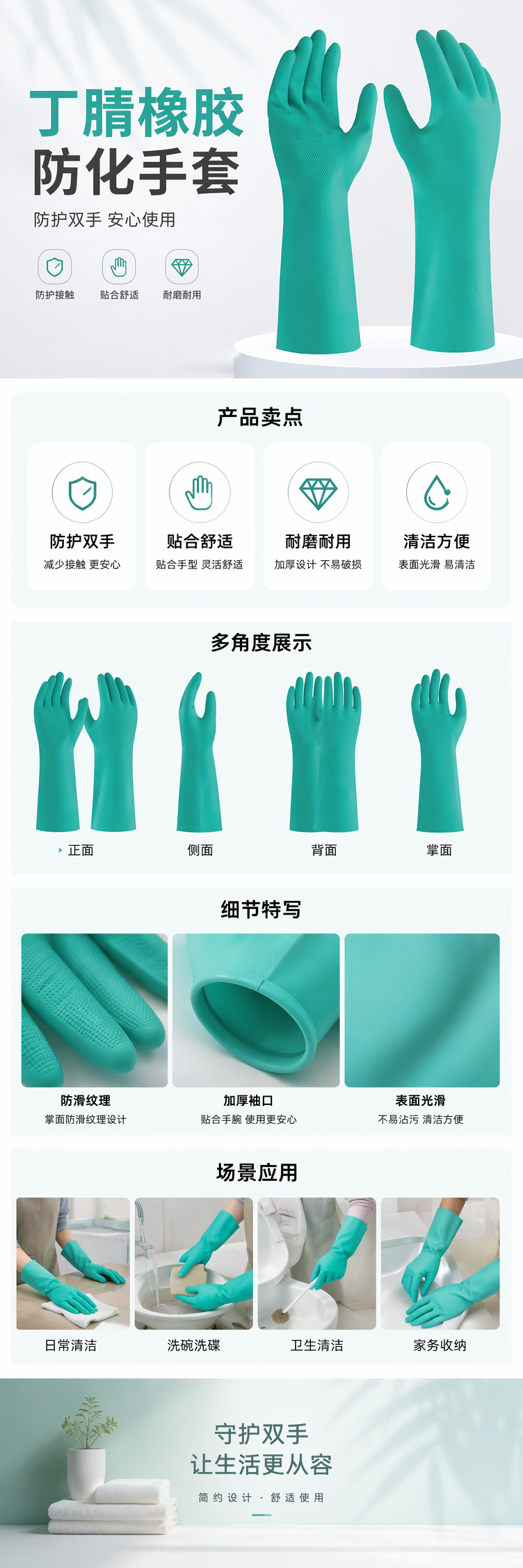 绿色丁腈橡胶防化手套 耐酸碱耐油耐磨防护手套 pic 1