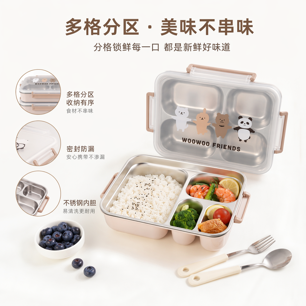 Transparent lid lunch box with lid, food-grade sealed bento box, suitable for microwave oven