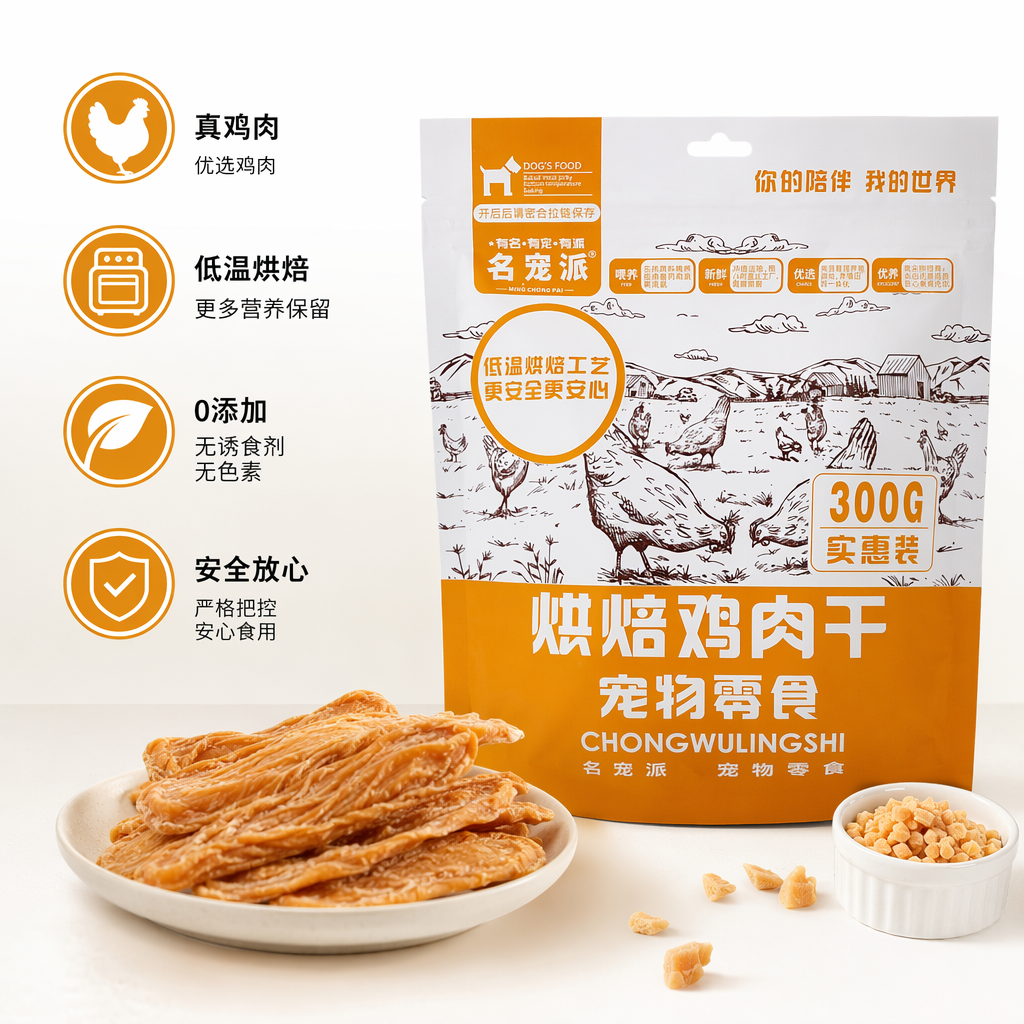 橙白包装袋烘焙鸡肉干宠物零食狗狗猫零食