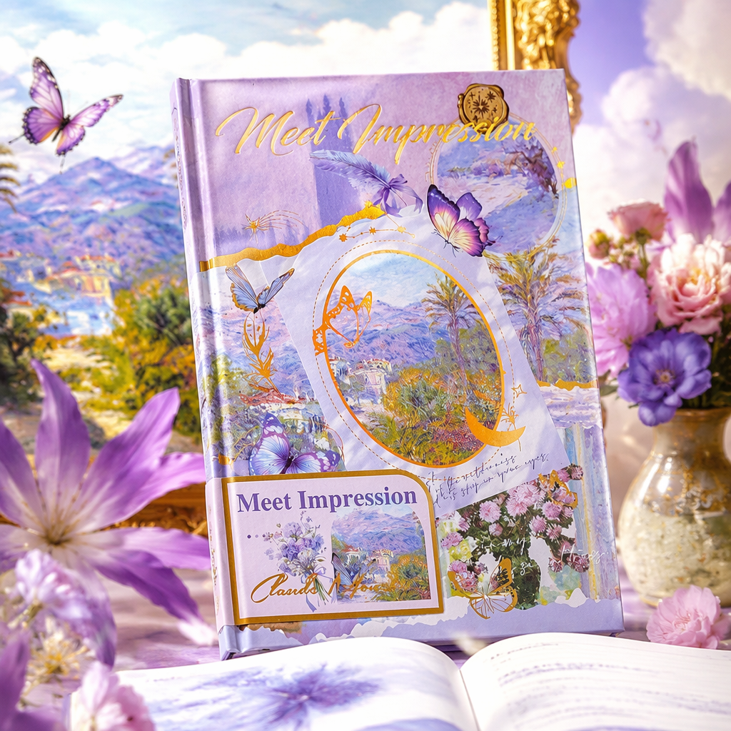Purple cover notebook Meet Impression Butterfly Landscape Flower Illustration style Specification image