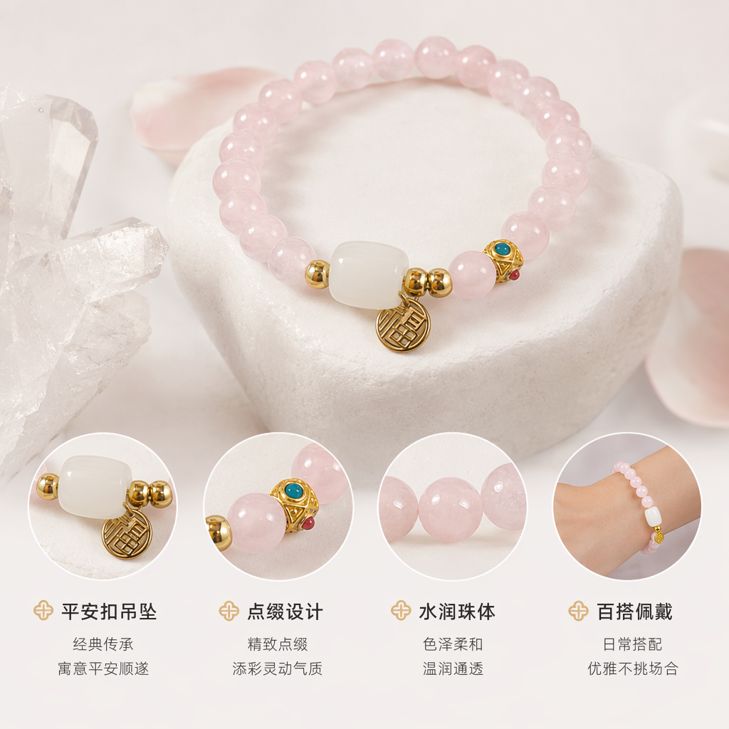 粉色珠串手链 女款简约时尚百搭饰品