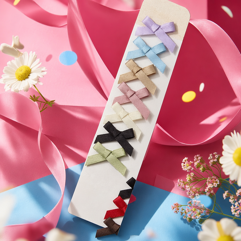 Colorful ribbon bow sample roll, available in multiple colors and gift box packaging Specification image