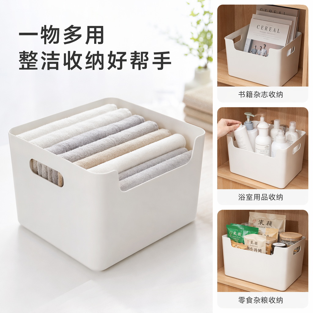 白色收纳筐家用整理筐简约塑料储物筐大容量