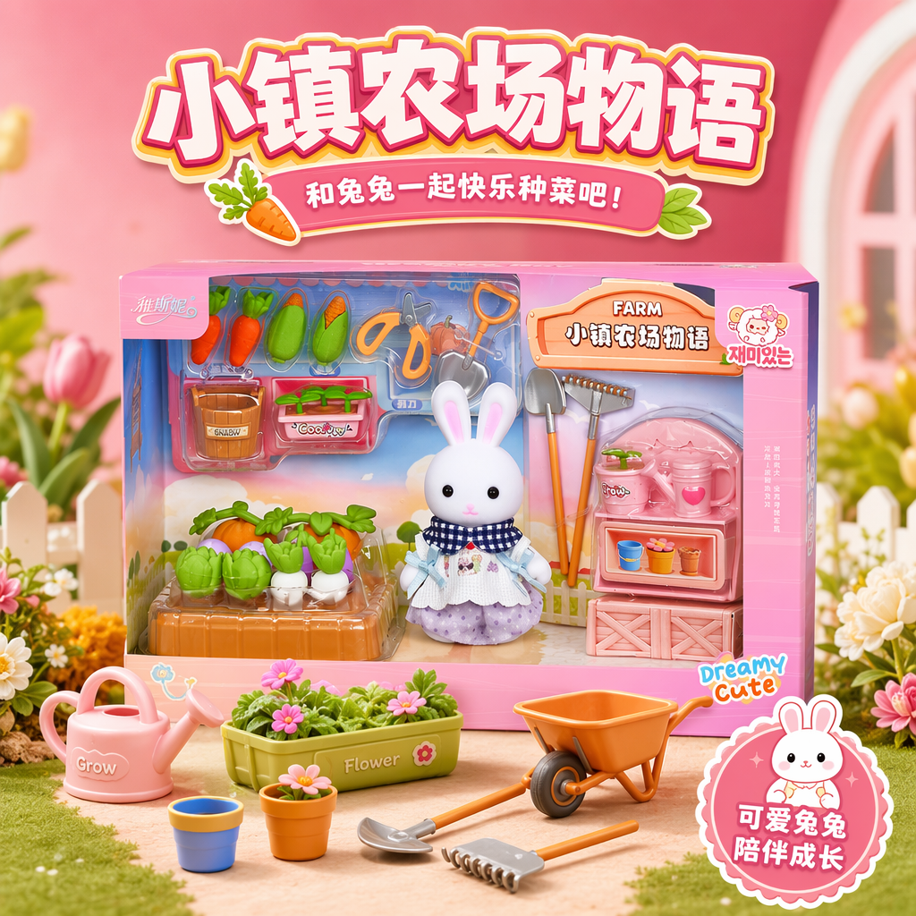 Dreamy Bay 戚尼兔粉色农场玩具套装 小女孩手持FARM小镇农场物语 Specification image