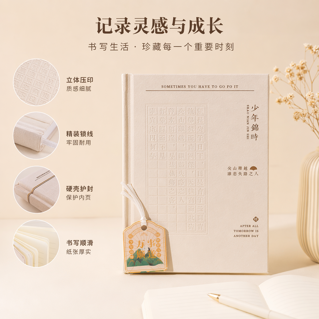 米色封面浮雕汉字少年锦时笔记本