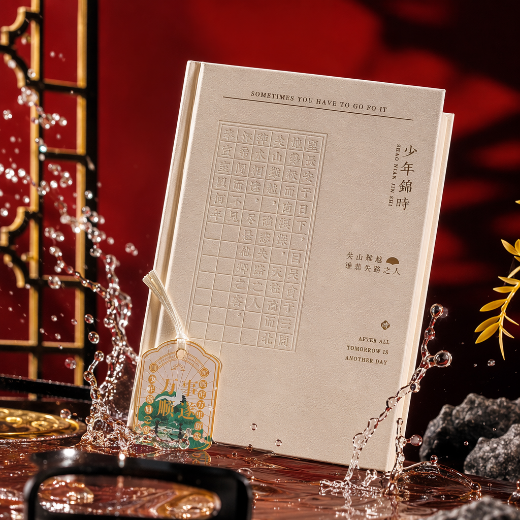 A beige cover with embossed Chinese characters for a young man's Jinshi notebook Specification image