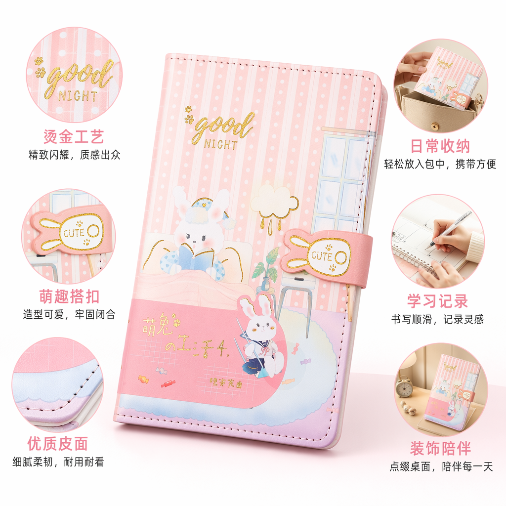 粉色条纹兔子主题笔记本简约可爱学生记事本