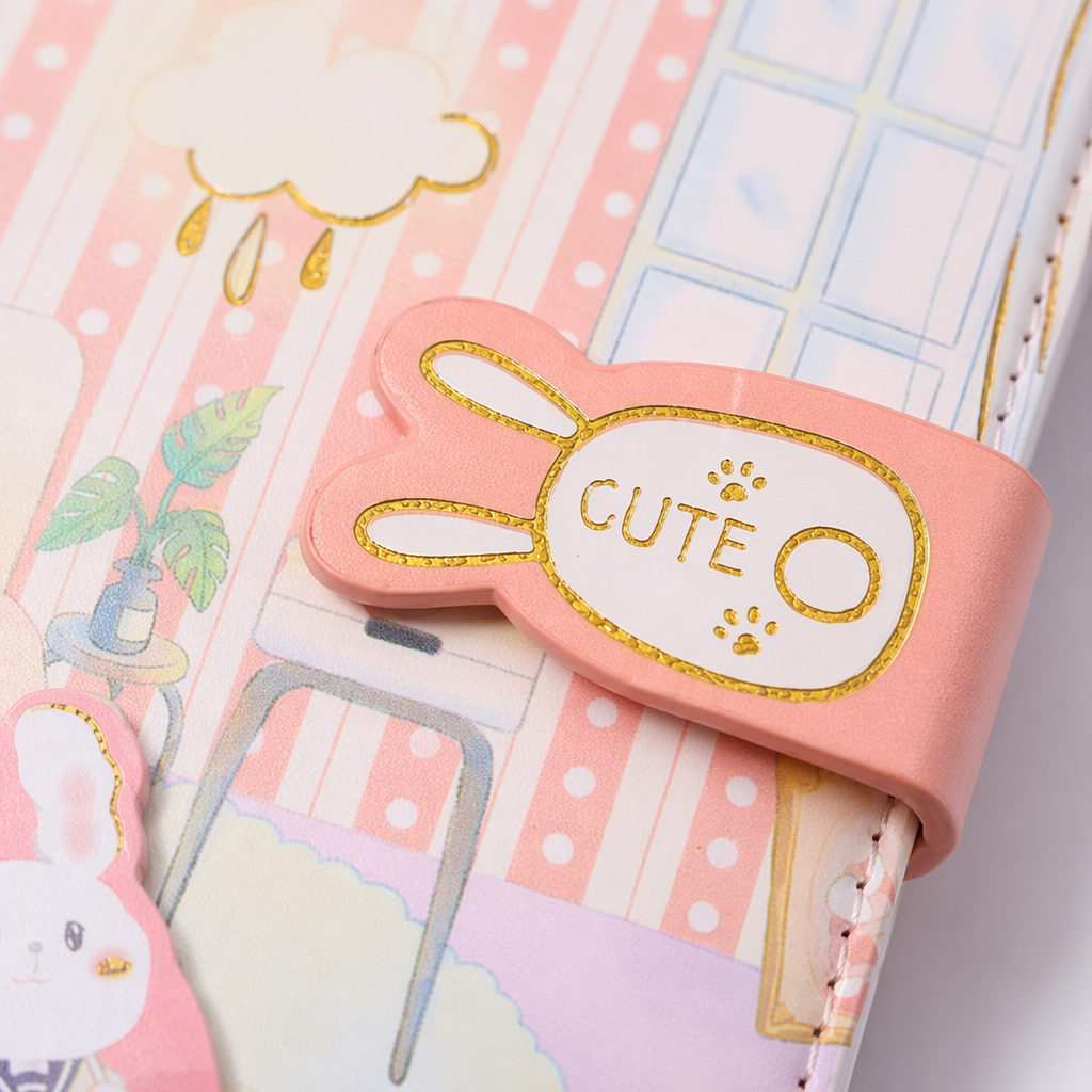 A simple and cute student notebook with a pink striped rabbit theme Application Scenario
