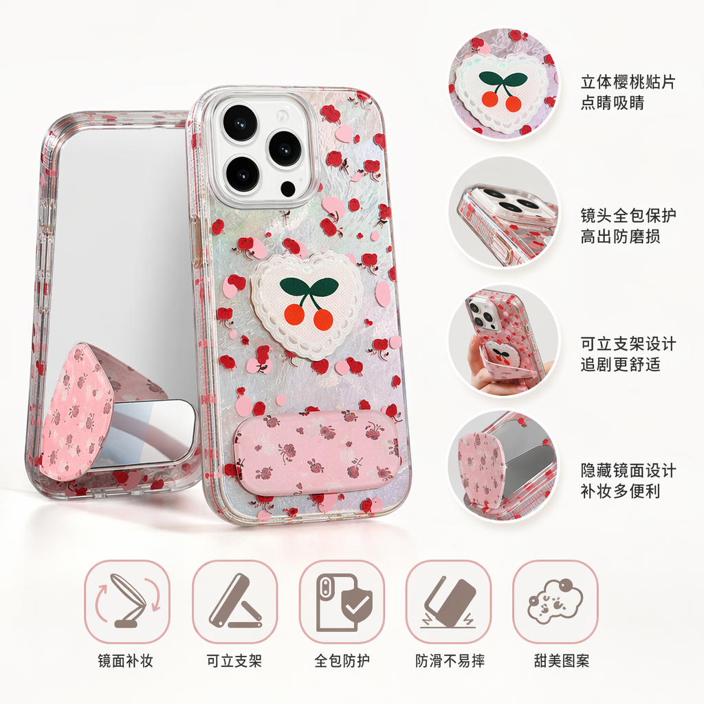 The colorful cherry pattern phone case is compatible with universal protective cases for Apple, Huawei and Xiaomi